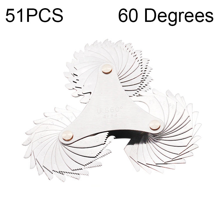 51 lưỡi đo ren vít Mỹ 60 độ bằng thép không gỉ CR, bộ 51 lưỡi đo ren
