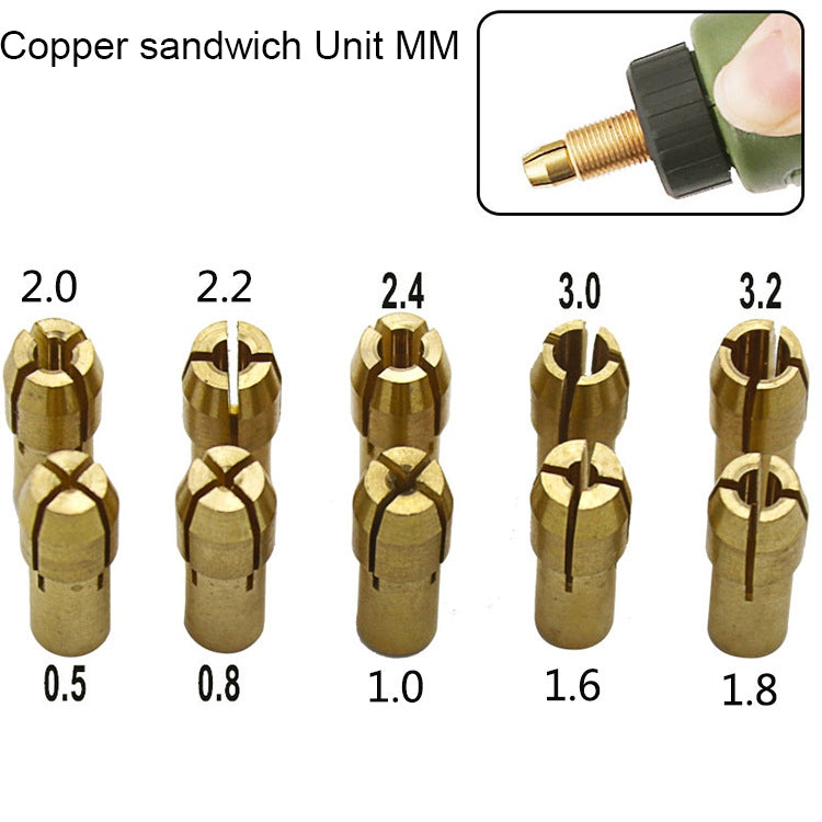 10 trong 1 đai kẹp đồng ba càng cho phụ kiện máy mài điện, đường kính lỗ: 0.5-3.2mm, đường kính lỗ: 0.5-3.2mm