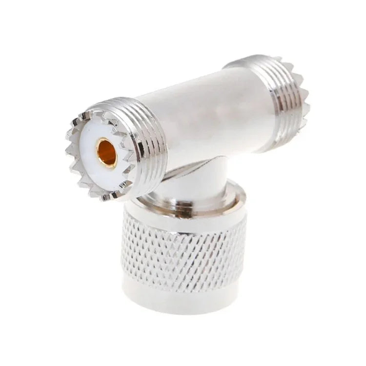 Đầu nối chuyển đổi PL259 đực UHF hình chữ T sang 2 đầu cái UHF