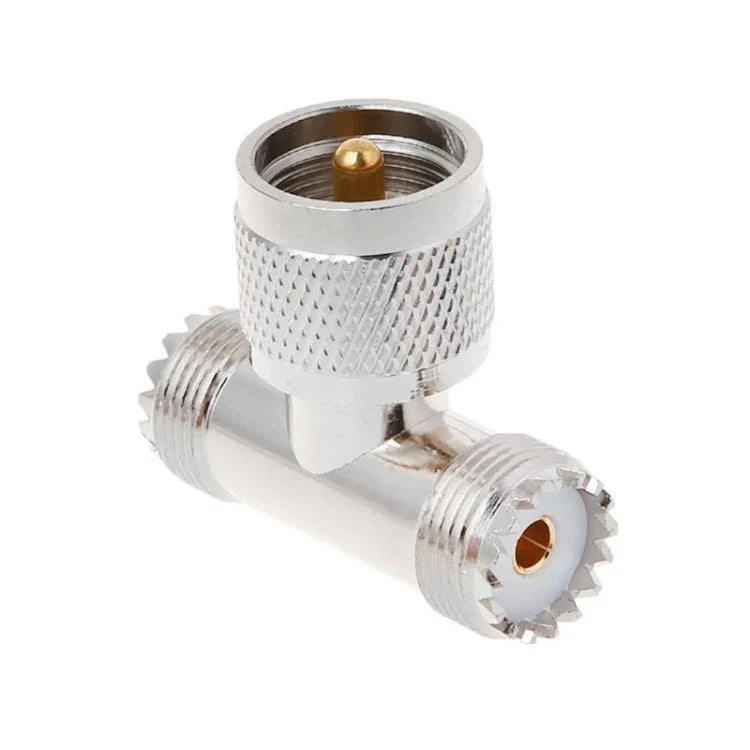 Đầu nối chuyển đổi PL259 đực UHF hình chữ T sang 2 đầu cái UHF