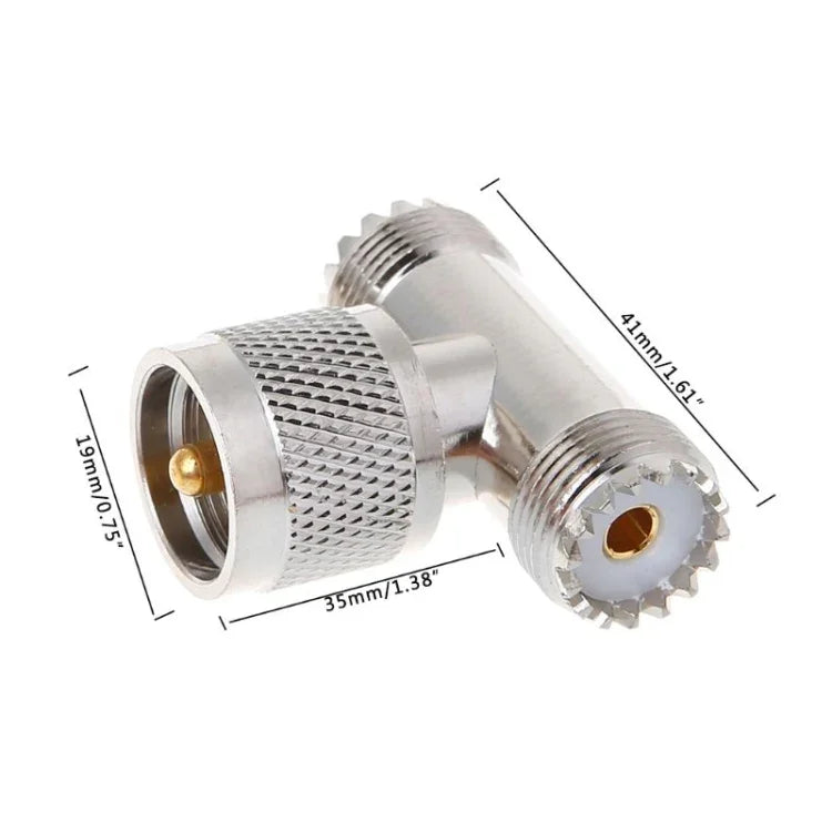 Đầu nối chuyển đổi PL259 đực UHF hình chữ T sang 2 đầu cái UHF