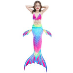 Bộ 3 đuôi nàng tiên cá bơi cosplay bikini trẻ em, size 110 (hồng đậm + xanh dương), size 110