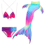Bộ 3 đuôi nàng tiên cá bơi cosplay bikini trẻ em, size 110 (hồng đậm + xanh dương), size 110