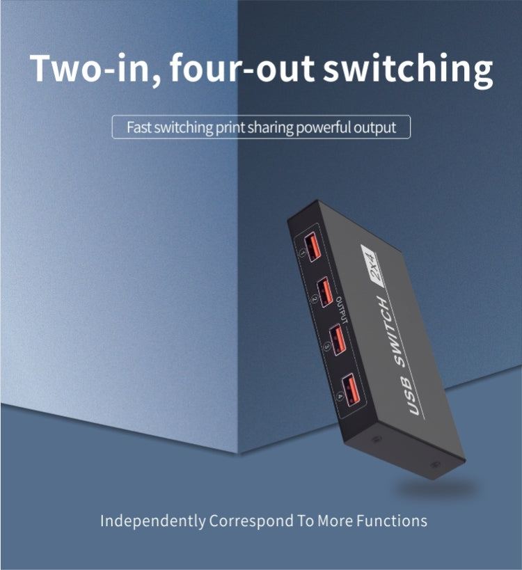 Bộ chuyển đổi USB 2x4 chia sẻ 2 cổng PC cho 4 thiết bị như máy in, bàn phím, chuột, màn hình, bộ chuyển đổi USB 2x4
