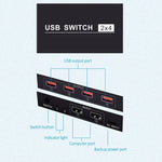 Bộ chuyển đổi USB 2x4 chia sẻ 2 cổng PC cho 4 thiết bị như máy in, bàn phím, chuột, màn hình, bộ chuyển đổi USB 2x4