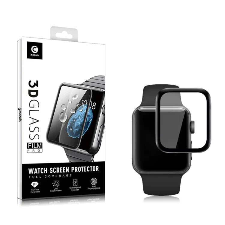 Kính cường lực mocolo 0.33mm 9H 3D viền tròn dán keo toàn phần (Đen), Apple Watch Series 3 38mm, Apple Watch Series 3 42mm