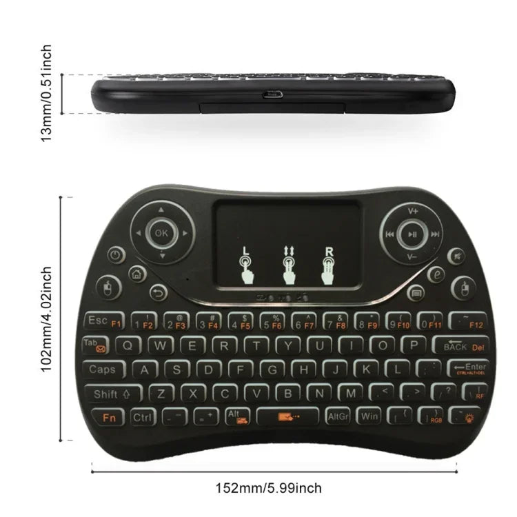 Bàn phím mini không dây I8 Max 2.4GHz có bàn di chuột, sạc lại được, chuột bay thông minh chơi game có đèn nền 7 màu