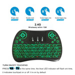 Bàn phím mini không dây I8 Max 2.4GHz có bàn di chuột, sạc lại được, chuột bay thông minh chơi game có đèn nền 7 màu