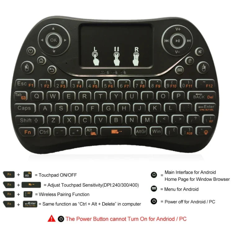 Bàn phím mini không dây I8 Max 2.4GHz có bàn di chuột, sạc lại được, chuột bay thông minh chơi game có đèn nền 7 màu