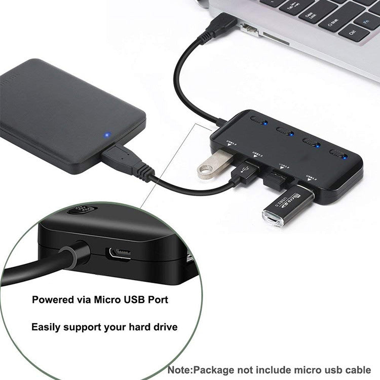 Hub USB 3.0 4 cổng tốc độ siêu nhanh có công tắc, USB 3.0