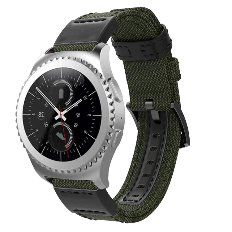 Dây đeo đồng hồ bằng vải canvas và da cho Samsung Gear S2/Galaxy Active 42mm, kích thước dây: 135+96mm