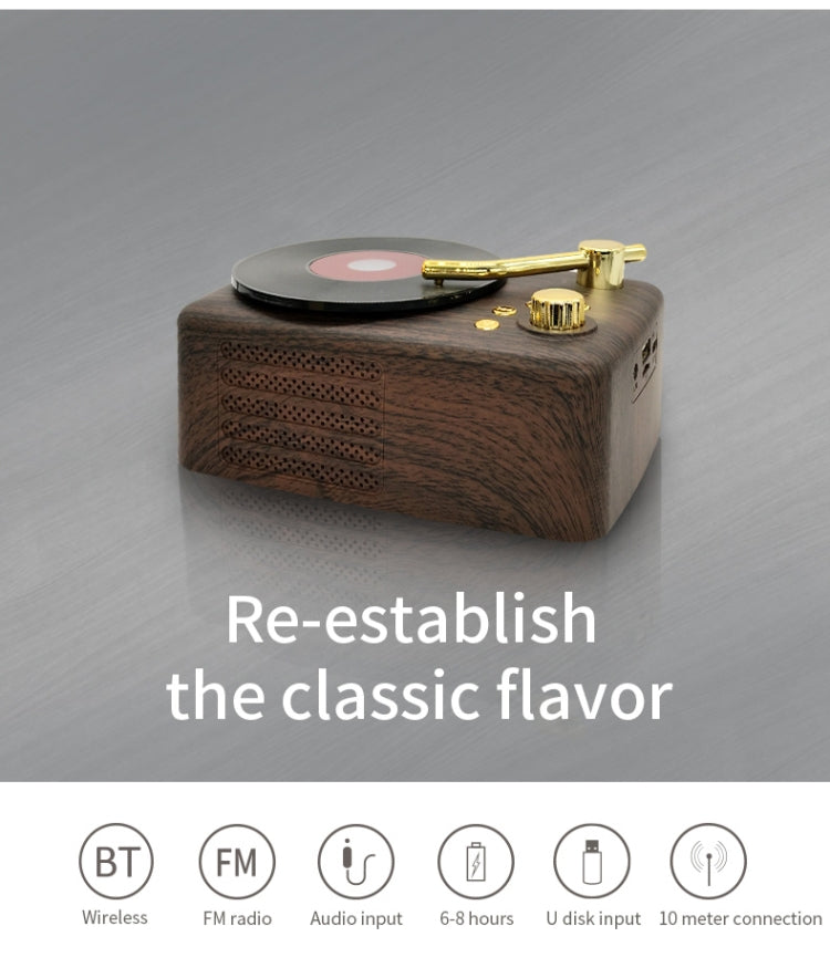 Loa Bluetooth phong cách cổ điển, Ăng-ten thu FM nhạy cao tích hợp, Chuyến đi dài, T12 (Màu nâu)