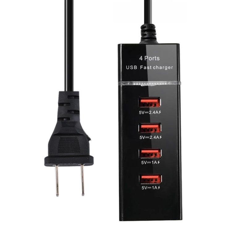 Bộ Sạc Adapter 5V 4.1A 4 Cổng USB kèm Cáp Nguồn, Chiều Dài Cáp: 1.5m, Phích Cắm Mỹ, Phích Cắm Mỹ