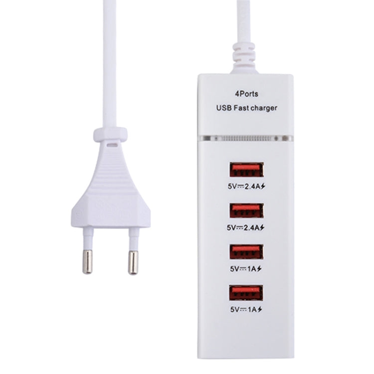 Bộ Sạc Adapter 5V 4.1A 4 Cổng USB kèm Cáp Nguồn, Chiều Dài Cáp: 1.5m, Phích Cắm EU, Phích Cắm EU