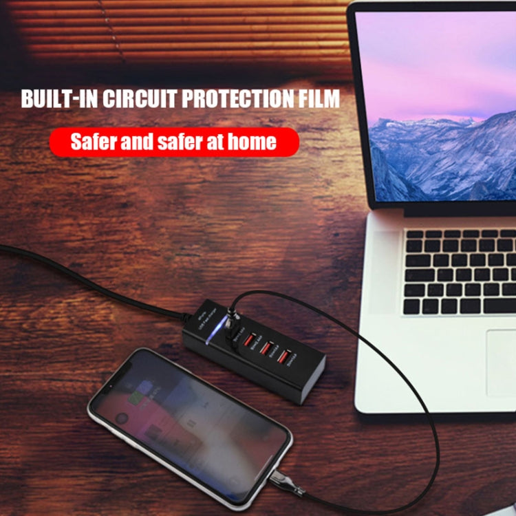 Bộ Sạc Adapter 5V 4.1A 4 Cổng USB kèm Cáp Nguồn, Chiều Dài Cáp: 1.5m, Phích Cắm EU, Phích Cắm EU