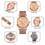 Đồng hồ nam SKMEI 9204 thời trang mặt số lộ cơ xoay chống nước kinh doanh dây lưới quartz