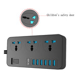 Ổ cắm đa năng 3 lỗ công suất cao 3000W T09 + 6 cổng sạc USB thông minh, phích cắm EU, phích cắm US, phích cắm UK
