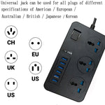 Ổ cắm đa năng 3 lỗ công suất cao 3000W T09 + 6 cổng sạc USB thông minh, phích cắm EU, phích cắm US, phích cắm UK