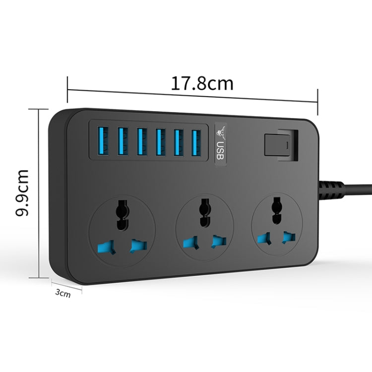 Ổ cắm đa năng 3 lỗ công suất cao 3000W T09 + 6 cổng sạc USB thông minh, phích cắm EU, phích cắm US, phích cắm UK