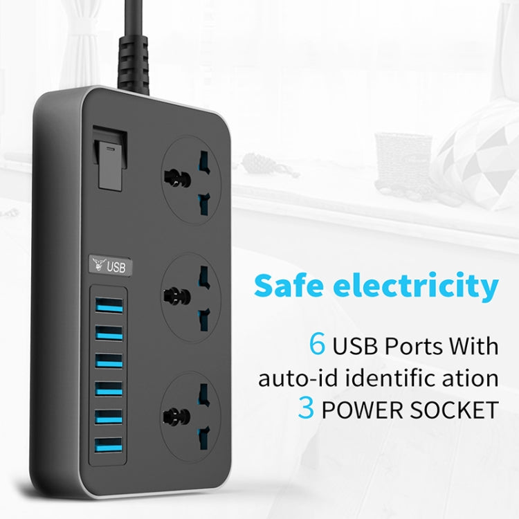 Ổ cắm đa năng 3 lỗ công suất cao 3000W T09 + 6 cổng sạc USB thông minh, phích cắm EU, phích cắm US, phích cắm UK