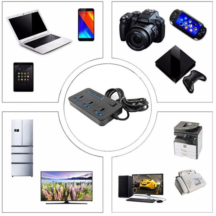 Ổ cắm đa năng 3 lỗ công suất cao 3000W T09 + 6 cổng sạc USB thông minh, phích cắm EU, phích cắm US, phích cắm UK