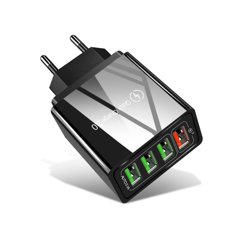 Sạc nhanh đa năng 30W QC 3.0 USB + 3 cổng USB 2.0 cho điện thoại, máy tính bảng, PC, sạc du lịch, phích cắm EU, phích cắm EU
