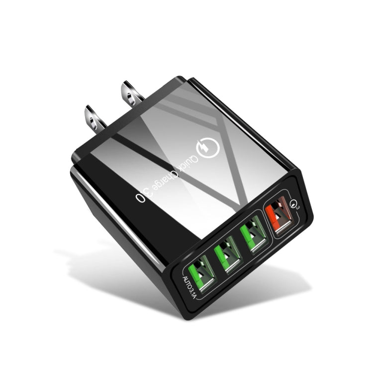 Sạc nhanh đa năng 30W QC 3.0 USB + 3 cổng USB 2.0 cho điện thoại, máy tính bảng, PC, sạc du lịch, phích cắm US, phích cắm US