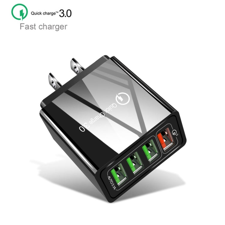 Sạc nhanh đa năng 30W QC 3.0 USB + 3 cổng USB 2.0 cho điện thoại, máy tính bảng, PC, sạc du lịch, phích cắm US, phích cắm US