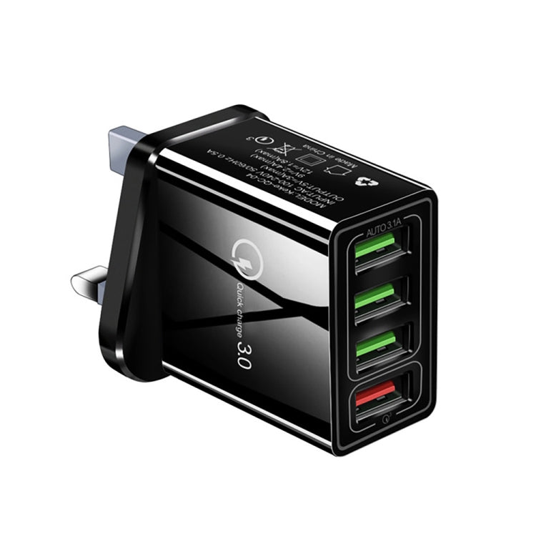 Sạc nhanh đa năng 30W QC 3.0 USB + 3 cổng USB 2.0 cho điện thoại, máy tính bảng, PC, sạc du lịch, phích cắm UK, phích cắm UK