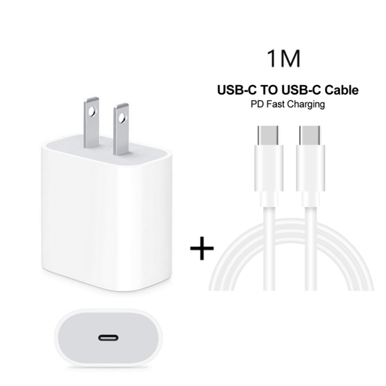 Bộ sạc du lịch 2 trong 1 cổng USB-C / Type-C đơn + cáp dữ liệu sạc nhanh 3A PD 3.0 USB-C / Type-C sang USB-C / Type-C, chiều dài cáp: 1m, 18W 1m