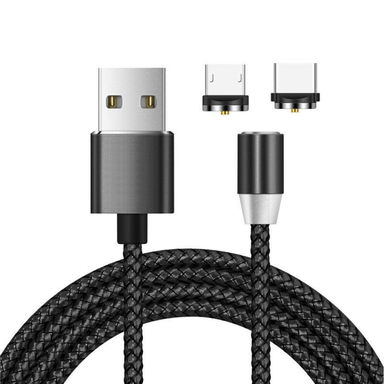 Cáp sạc từ tính bện nylon hai màu đầu nối kim loại 2 trong 1 USB sang Micro USB + USB-C / Type-C, Chiều dài cáp: 1m, Micro USB + USB-C / Type-C