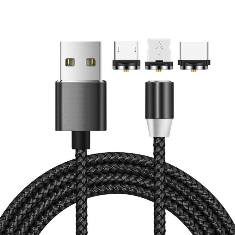 Cáp sạc bện nylon 3 trong 1 USB sang 8 Pin + Type-C/USB-C + Micro USB đầu nối kim loại từ tính, Chiều dài: 1m