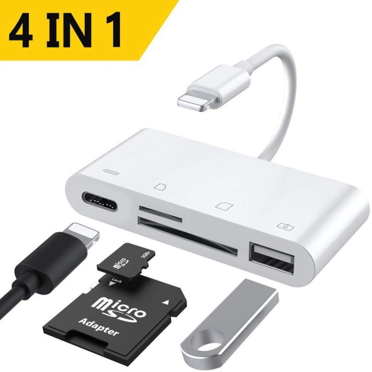 Bộ chuyển đổi đầu đọc thẻ ZS-S1827 4 trong 1 SD + TF + sạc 8 Pin + giao diện USB sang giao diện 8 Pin cho camera, hỗ trợ tất cả hệ điều hành iOS