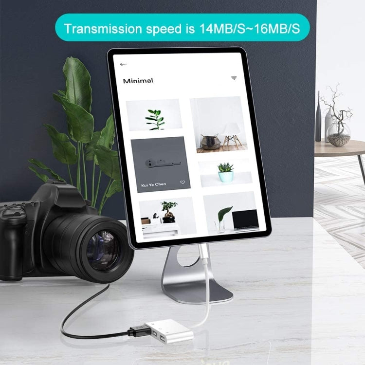 ZS-S1852 Bộ chuyển đổi đầu đọc thẻ camera OTG 6 trong 1 3 USB cái sang 8 pin đực với khe thẻ SD & TF & giao diện sạc 8 pin, hỗ trợ tất cả hệ điều hành iOS