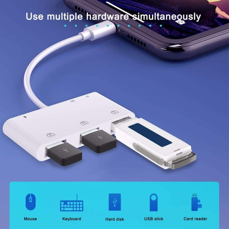 ZS-S1852 Bộ chuyển đổi đầu đọc thẻ camera OTG 6 trong 1 3 USB cái sang 8 pin đực với khe thẻ SD & TF & giao diện sạc 8 pin, hỗ trợ tất cả hệ điều hành iOS