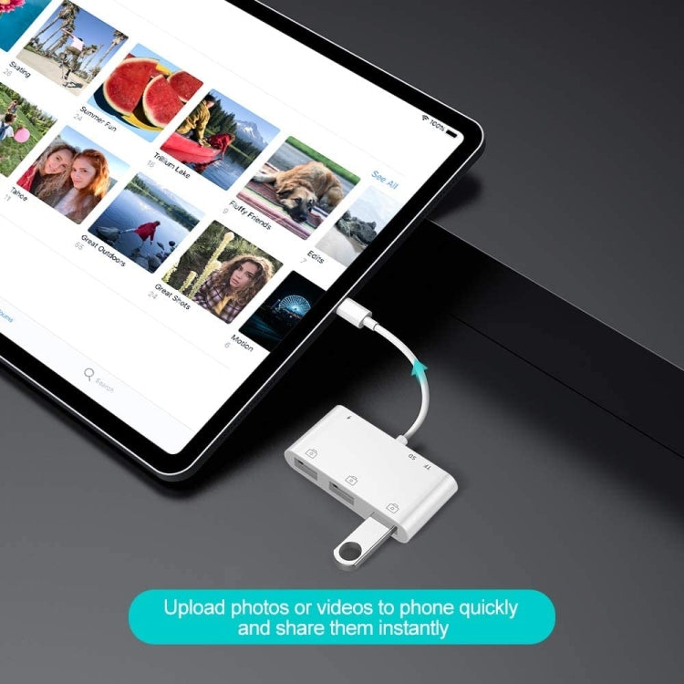 ZS-S1852 Bộ chuyển đổi đầu đọc thẻ camera OTG 6 trong 1 3 USB cái sang 8 pin đực với khe thẻ SD & TF & giao diện sạc 8 pin, hỗ trợ tất cả hệ điều hành iOS