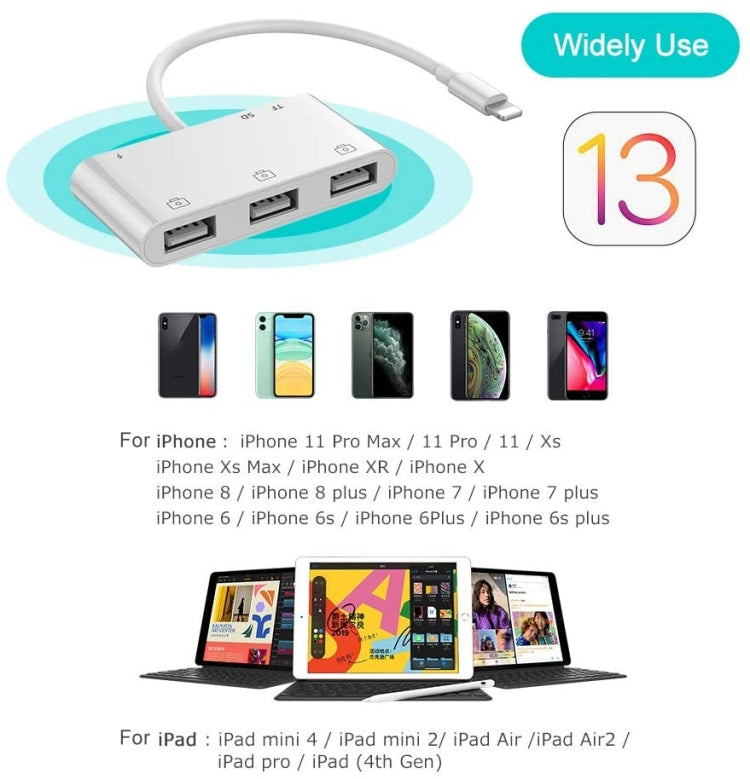 ZS-S1852 Bộ chuyển đổi đầu đọc thẻ camera OTG 6 trong 1 3 USB cái sang 8 pin đực với khe thẻ SD & TF & giao diện sạc 8 pin, hỗ trợ tất cả hệ điều hành iOS