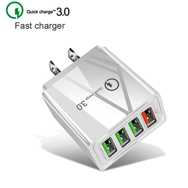 Bộ cáp dữ liệu 2 trong 1 USB sang USB-C / Type-C + sạc nhanh đa năng 30W QC 3.0 4 cổng USB cho điện thoại, máy tính bảng, PC, phích cắm US, bộ USB-C / Type-C phích cắm US