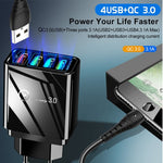 Bộ cáp dữ liệu 2 trong 1 USB sang USB-C / Type-C + sạc nhanh đa năng 30W QC 3.0 4 cổng USB cho điện thoại, máy tính bảng, PC, phích cắm US, bộ USB-C / Type-C phích cắm US