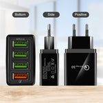 2 in 1 USB to USB-C / Type-C Data Cable + 30W QC 3.0 4 USB Interfaces Mobile Phone Tablet PC Universal Quick Charger Travel Charger Set, EU Plug, USB-C / Type-C Set EU Plug