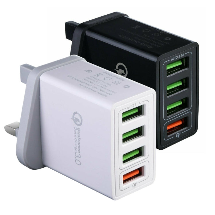 Bộ sạc nhanh đa năng 2 trong 1 cáp dữ liệu USB sang Micro USB dài 1m + 30W QC 3.0 4 cổng USB cho điện thoại di động, máy tính bảng, PC, bộ sạc du lịch, phích cắm UK, bộ Micro USB phích cắm UK