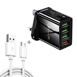 Bộ sạc nhanh đa năng 2 trong 1 cáp dữ liệu USB sang Micro USB dài 1m + 30W QC 3.0 4 cổng USB cho điện thoại di động, máy tính bảng, PC, bộ sạc du lịch, phích cắm UK, bộ Micro USB phích cắm UK