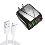 Bộ sạc nhanh du lịch 2 trong 1 cáp dữ liệu USB dài 1m sang 8 Pin + 30W QC 3.0 4 giao diện USB cho điện thoại di động, máy tính bảng, PC, phích cắm Mỹ, bộ 8 Pin phích cắm Mỹ