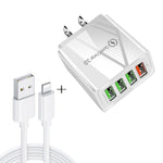 Bộ sạc nhanh du lịch 2 trong 1 cáp dữ liệu USB dài 1m sang 8 Pin + 30W QC 3.0 4 giao diện USB cho điện thoại di động, máy tính bảng, PC, phích cắm Mỹ, bộ 8 Pin phích cắm Mỹ