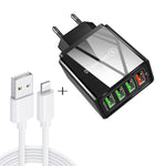 Bộ sạc nhanh du lịch 2 trong 1 cáp dữ liệu USB dài 1m sang 8 Pin + 30W QC 3.0 4 giao diện USB cho điện thoại di động, máy tính bảng, PC, phích cắm EU, bộ 8 Pin phích cắm EU