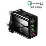 Bộ sạc nhanh du lịch 2 trong 1 cáp dữ liệu USB dài 1m sang 8 Pin + 30W QC 3.0 4 giao diện USB cho điện thoại di động, máy tính bảng, PC, phích cắm Anh, bộ 8 Pin phích cắm Anh
