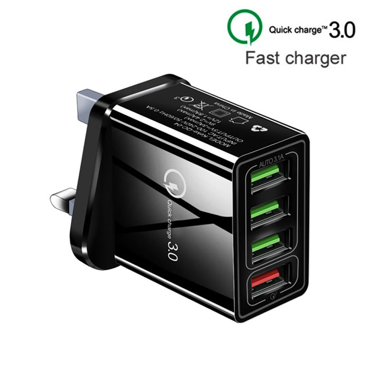 Bộ sạc nhanh du lịch 2 trong 1 cáp dữ liệu USB dài 1m sang 8 Pin + 30W QC 3.0 4 giao diện USB cho điện thoại di động, máy tính bảng, PC, phích cắm Anh, bộ 8 Pin phích cắm Anh