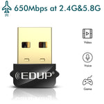 Bộ chuyển đổi USB WIFI EDUP EP-AC1651 650Mbps băng tần kép 5G/2.4GHz, card mạng không dây ngoài cho laptop Windows MacOS