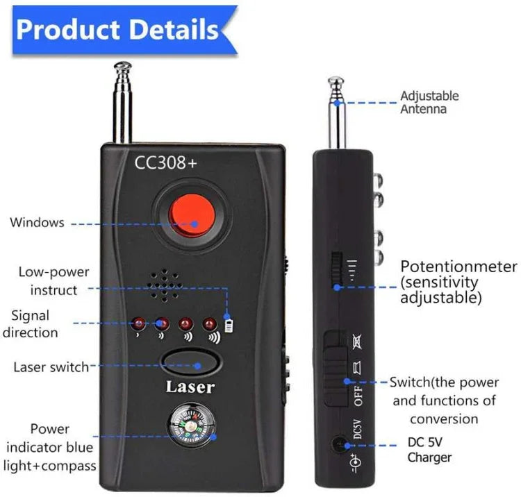 CC308 Máy dò laser camera toàn dải, thiết bị tìm tín hiệu camera không dây mini GSM