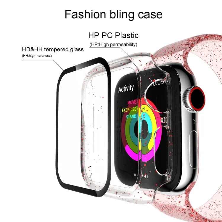 Ốp Lưng Tích Hợp Màn Hình Kính Cường Lực Bột Lấp Lánh PC Cho Apple Watch Series 4/5/6 & SE 1/2/3 44mm